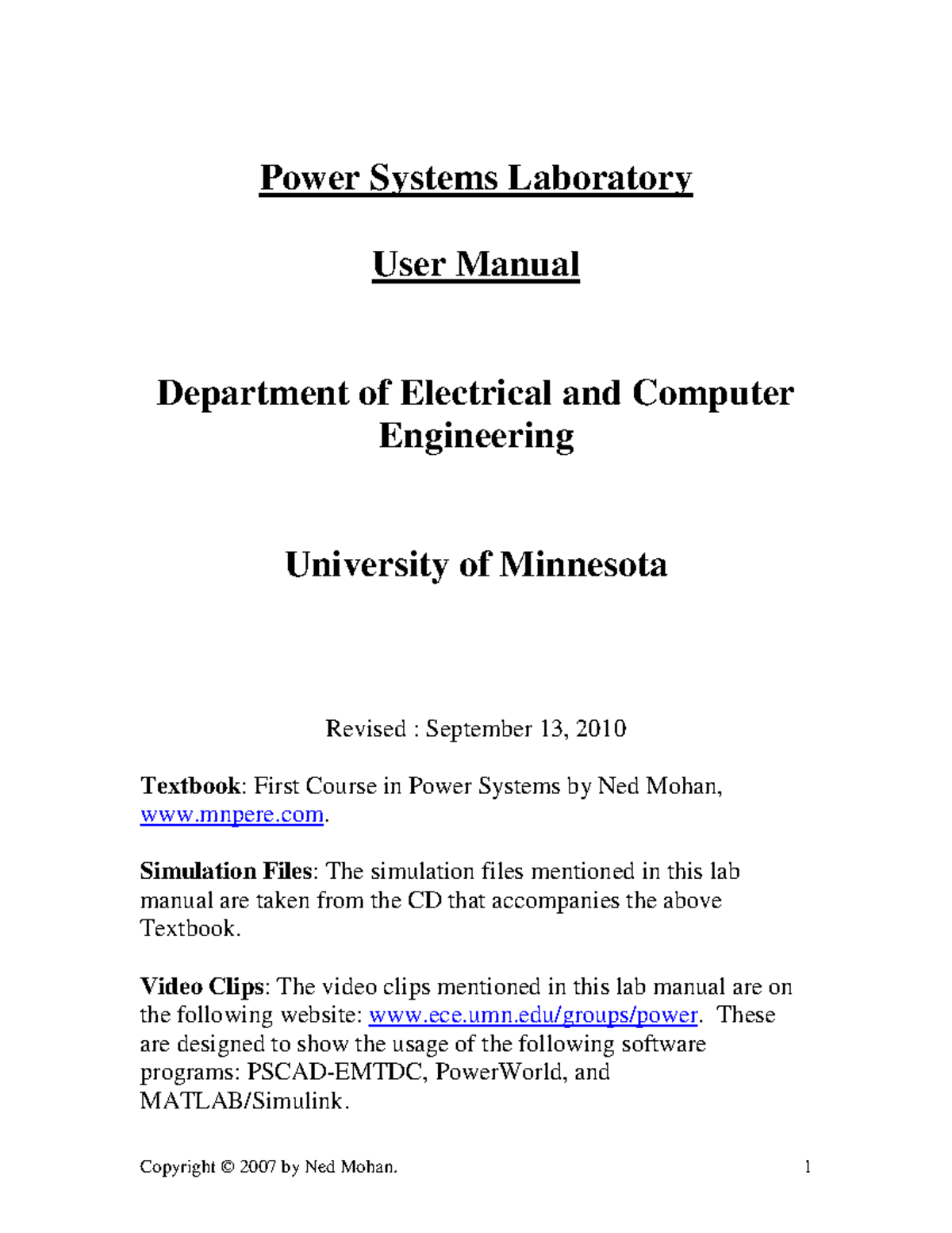 Lab Manual PSBook Power Systems Laboratory User Manual Department of