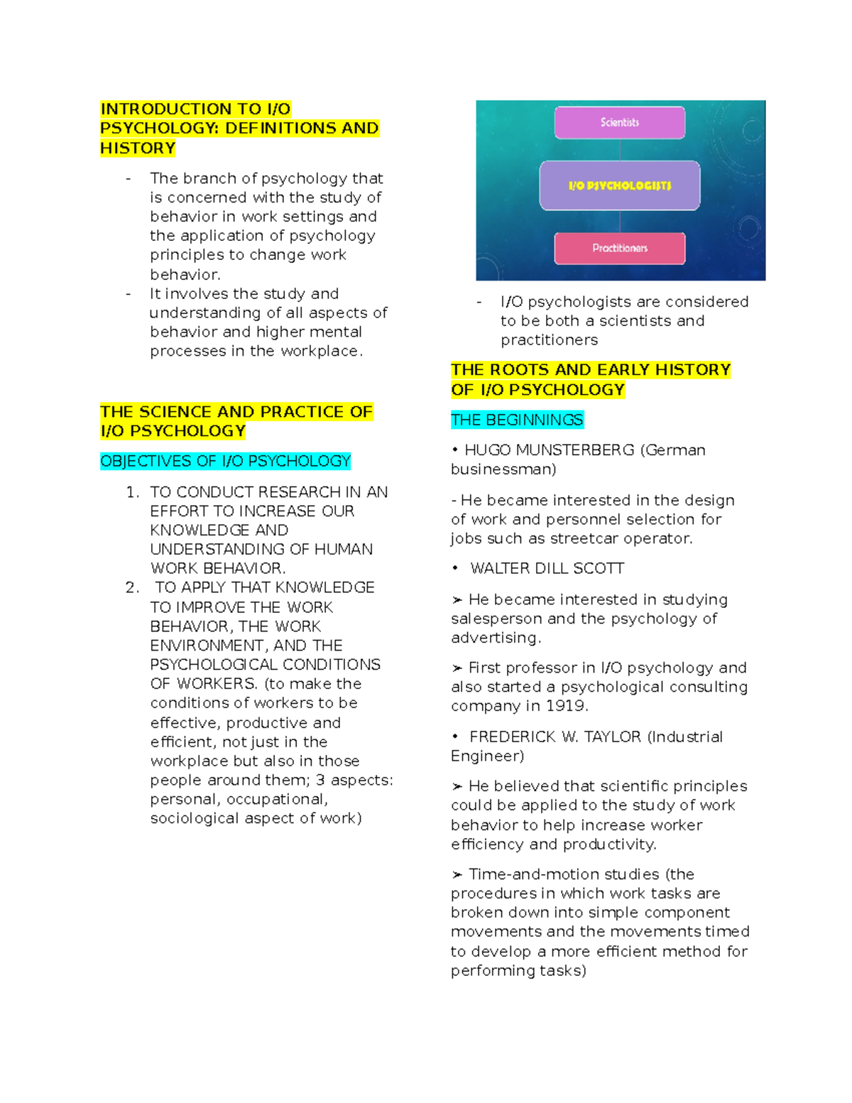 IO Psychology 2 - INTRODUCTION TO I/O PSYCHOLOGY: DEFINITIONS AND ...