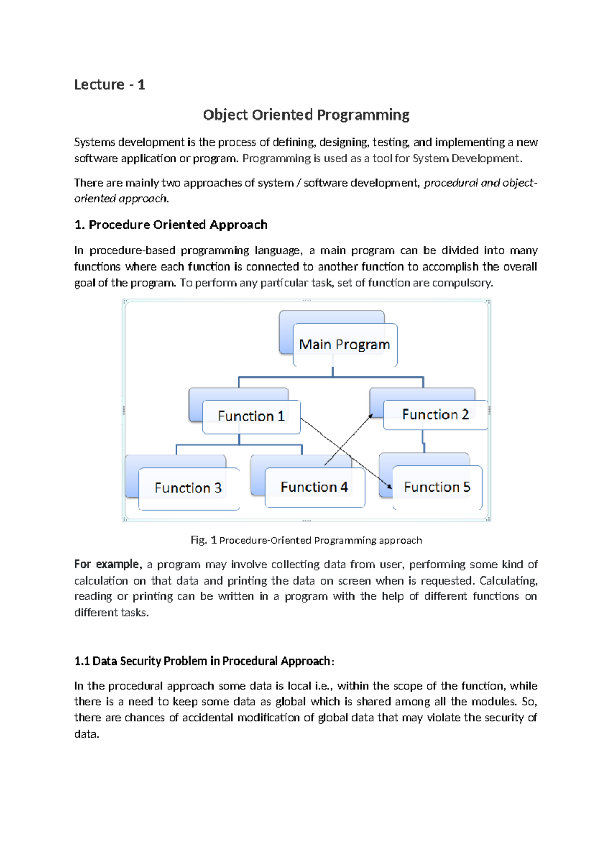 OOP Unit-1 Content - Notes - Lecture - 1 Object Oriented Programming ...