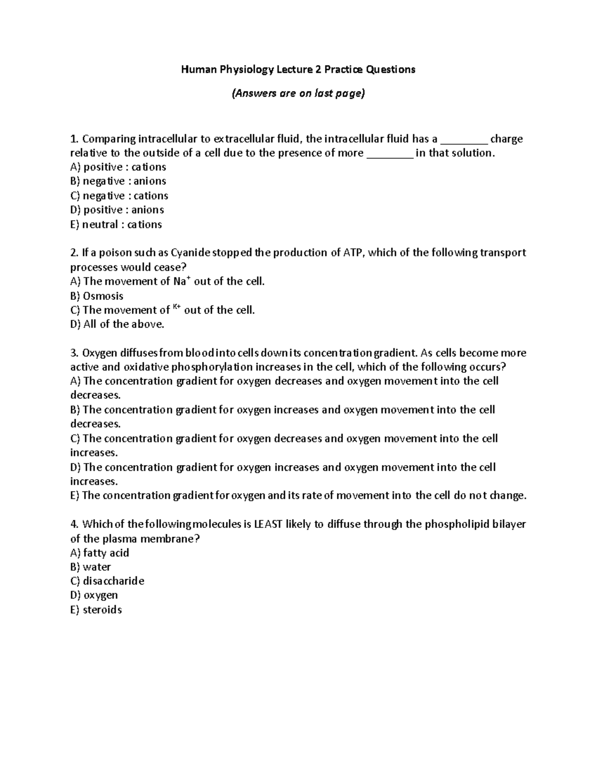 BIOL2010 U Lecture 2 Practice Questions updated - Human Physiology ...