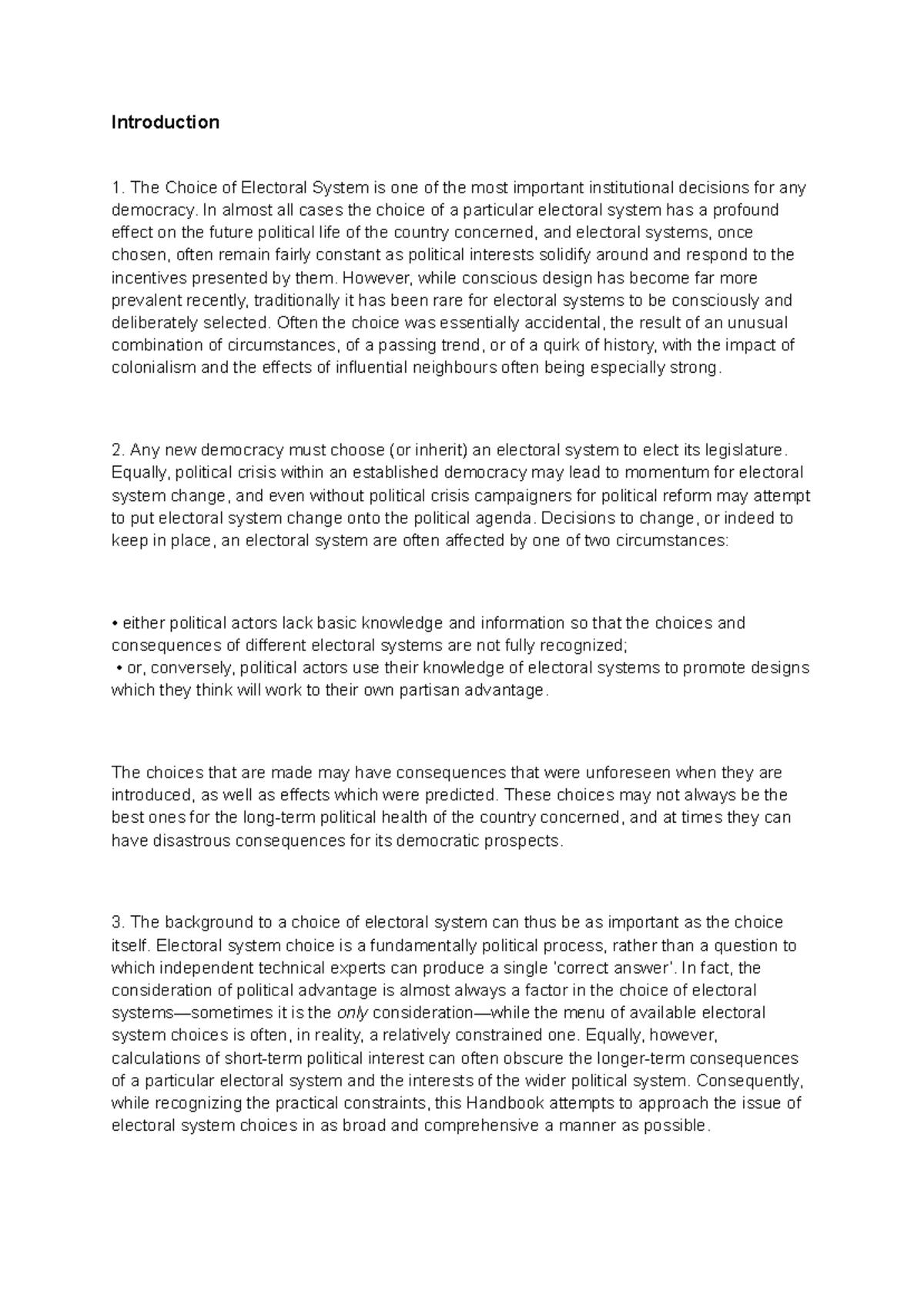 Introduction - The Choice of Electoral System is one of the most ...