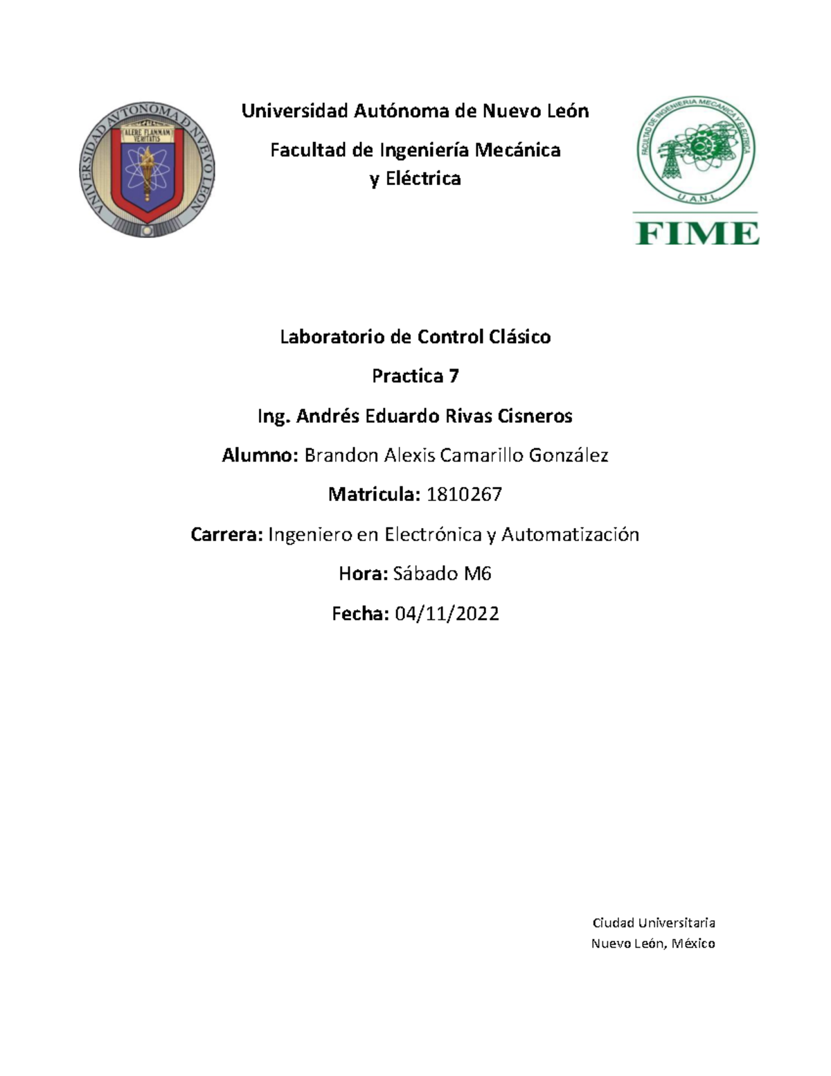 Practica 7 - ninguno - Universidad Autónoma de Nuevo León Facultad de ...