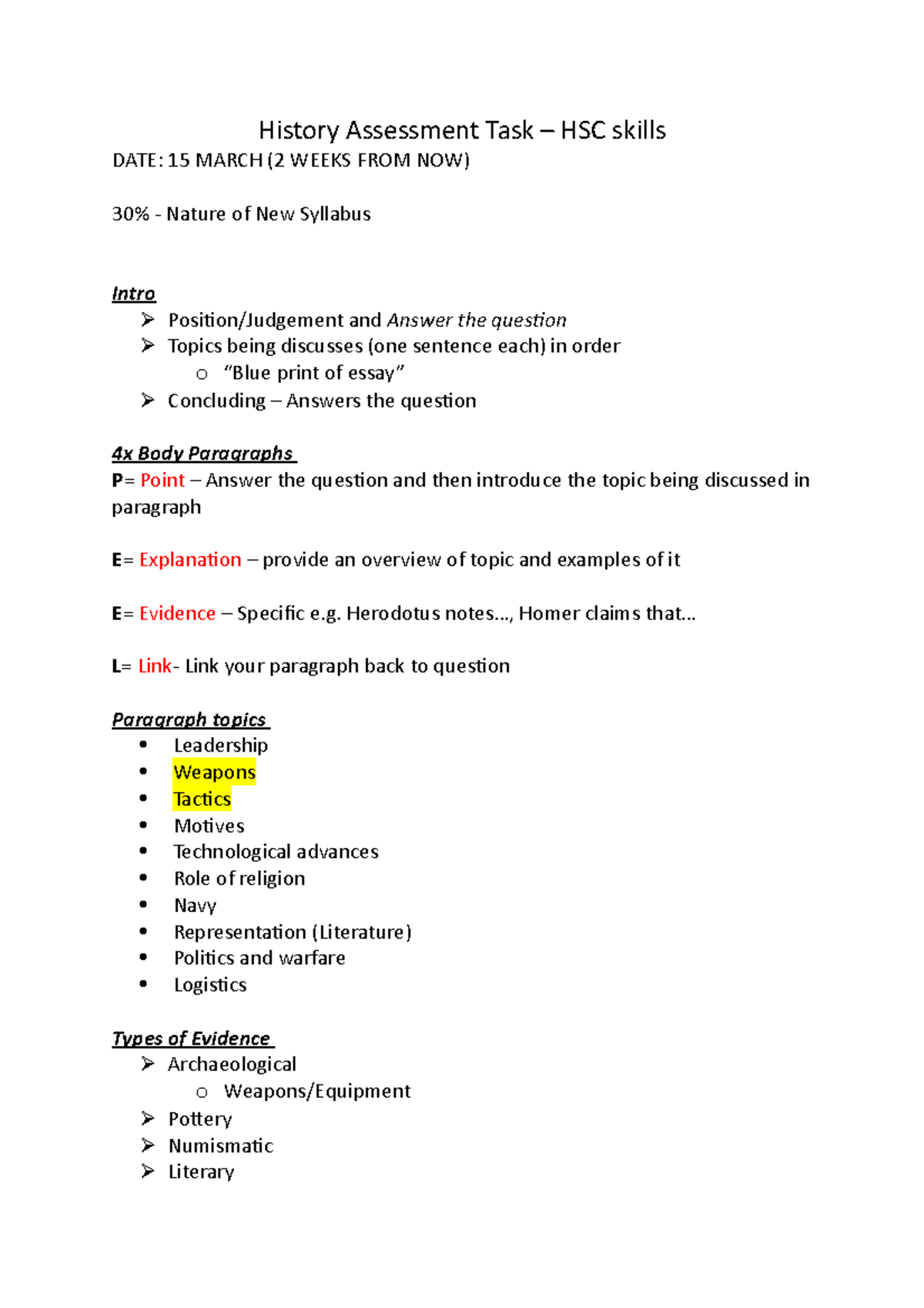 History Assessment Task – HSC skills - History Assessment Task – HSC ...