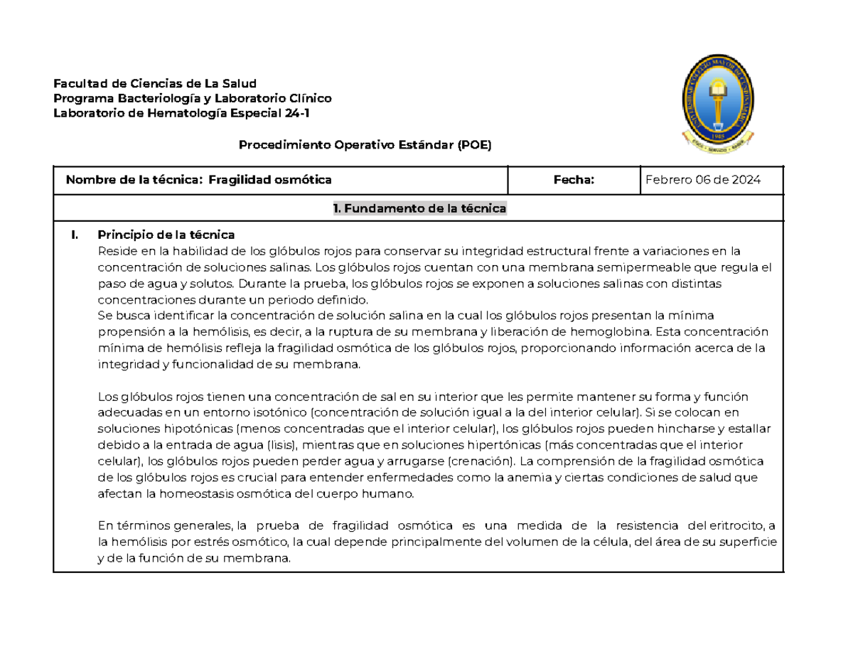 POE GUIA DE HEMATOLOGIA 2024 - Facultad de Ciencias de La Salud ...