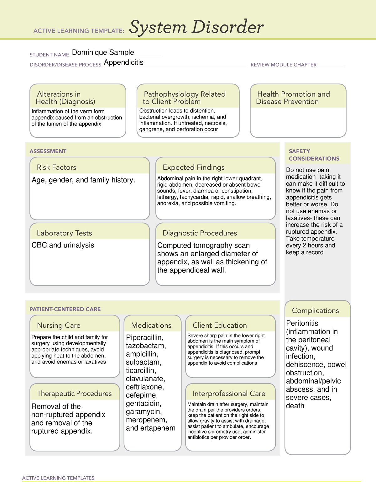 Appendicitis system disorder - ACTIVE LEARNING TEMPLATES System ...