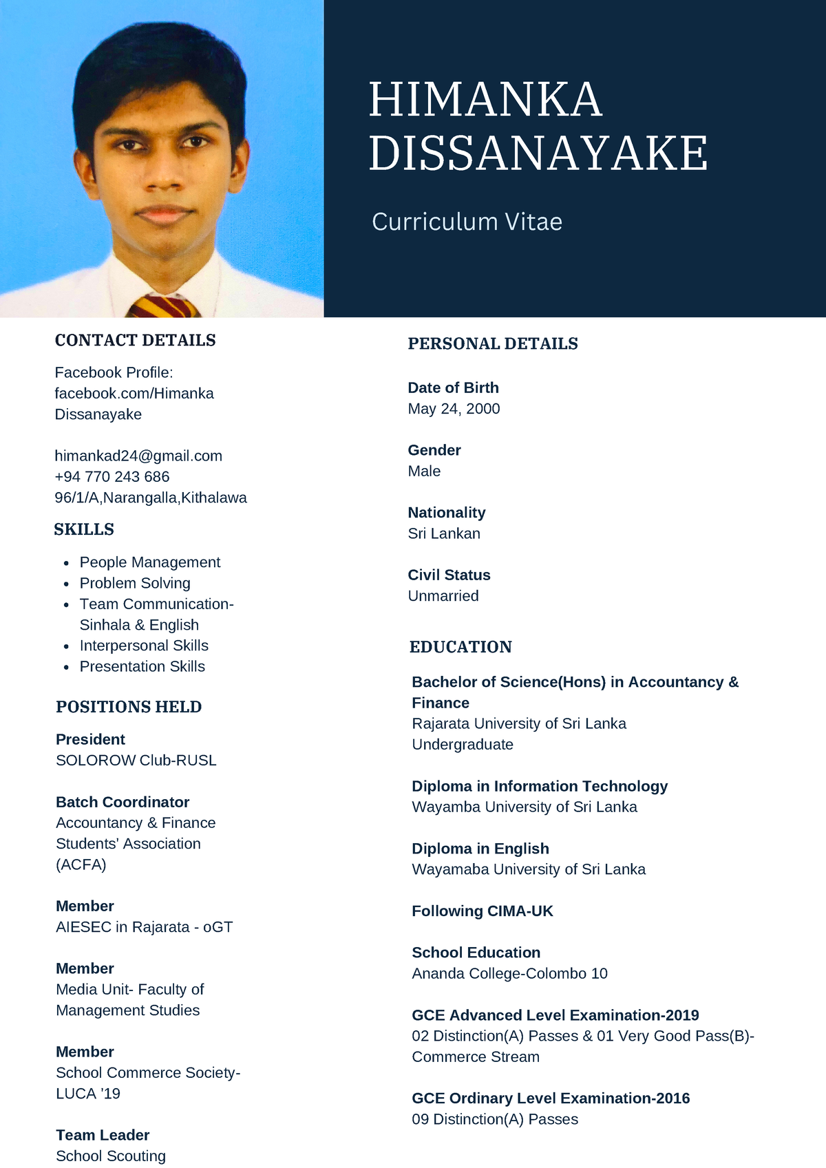 CV DMHD Dissanayake - DM Himanka Dinal Dissanayake - PERSONAL DETAILS ...