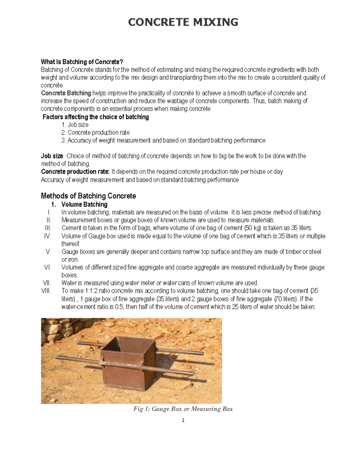 Concrete Mixing CONCRETE MIXING What Is Batching of Concrete