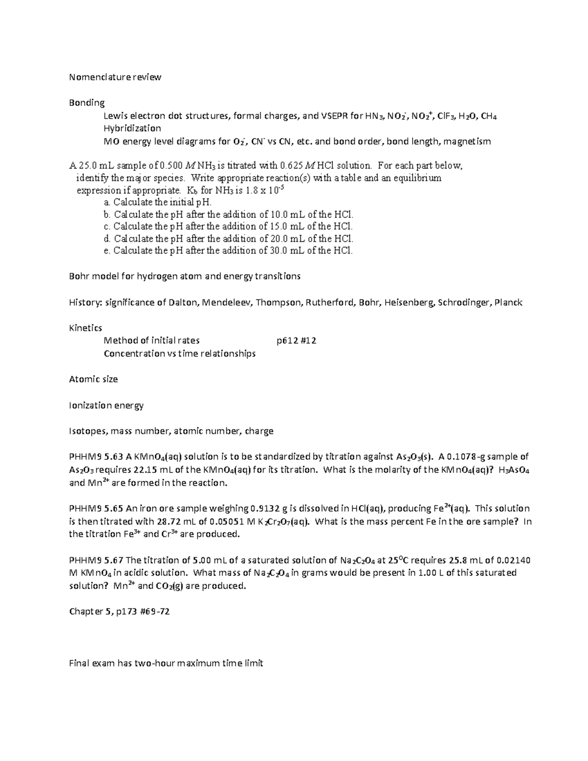 CHEM131 total review - Dr. Pultz - Nomenclature review Bonding Lewis ...