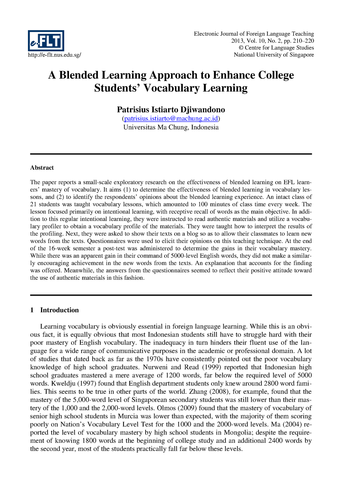 A Blended Learning Approach To Enhance College - E-flt.nus.edu ...