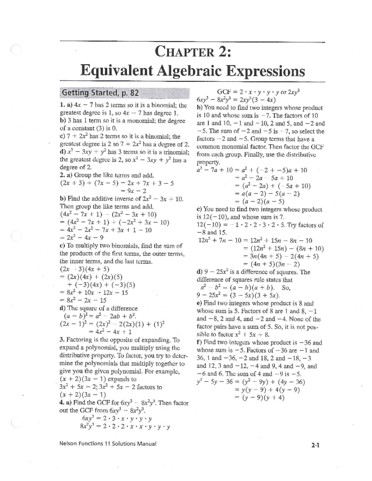 Chapter 2 Equivalent Algebraic Expressions - Studocu