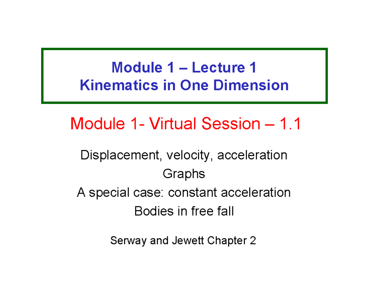 Module-1-LS1-Kinematics-1D-(M1-L1)-Live Session -1 - Module 1 – Lecture ...