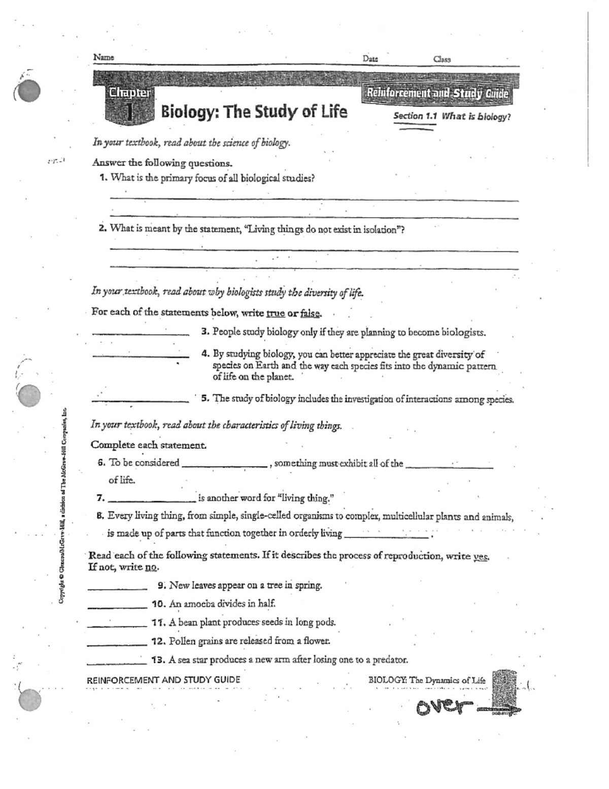 Ws 1-4 - Worksheet - Name Date Class Chapter Reinforcement and Study ...