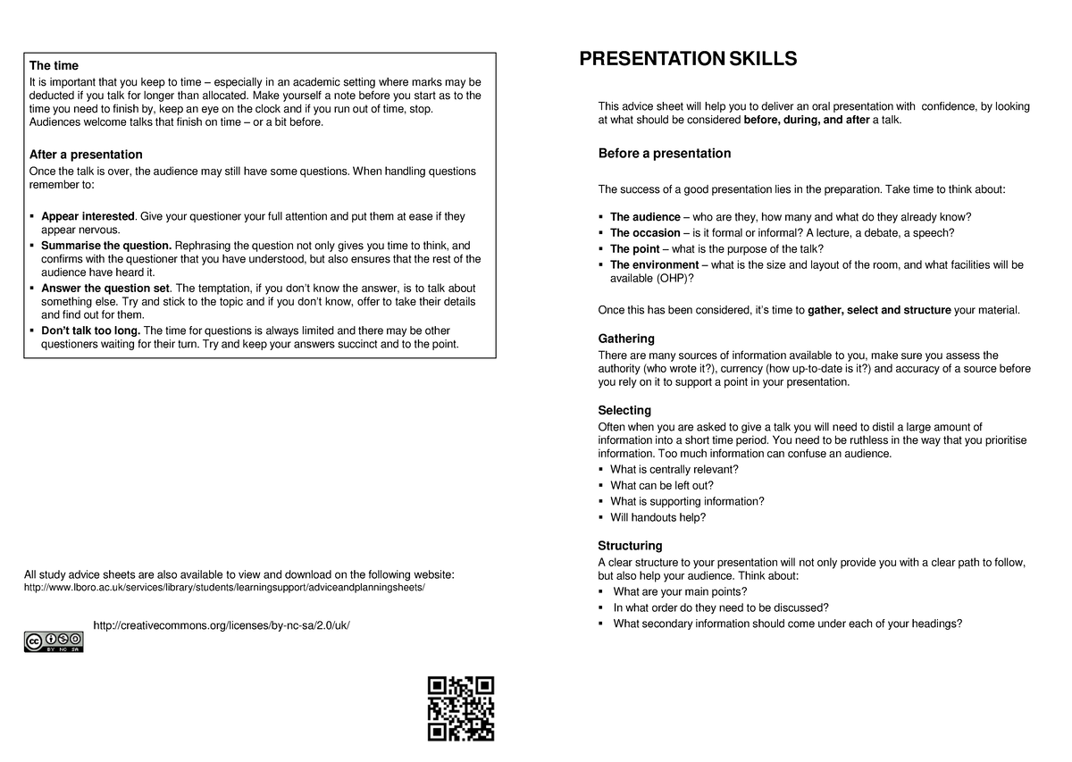 note on presentation skills