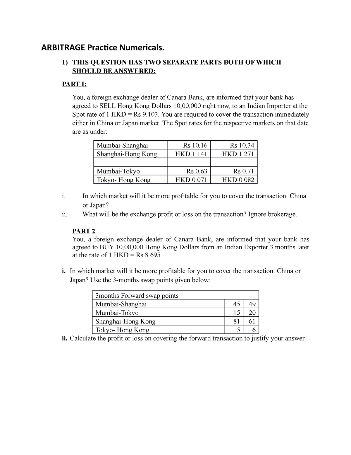 Arbitrage Numericals For Practice - ARBITRAGE Practice Numericals. 1 ...