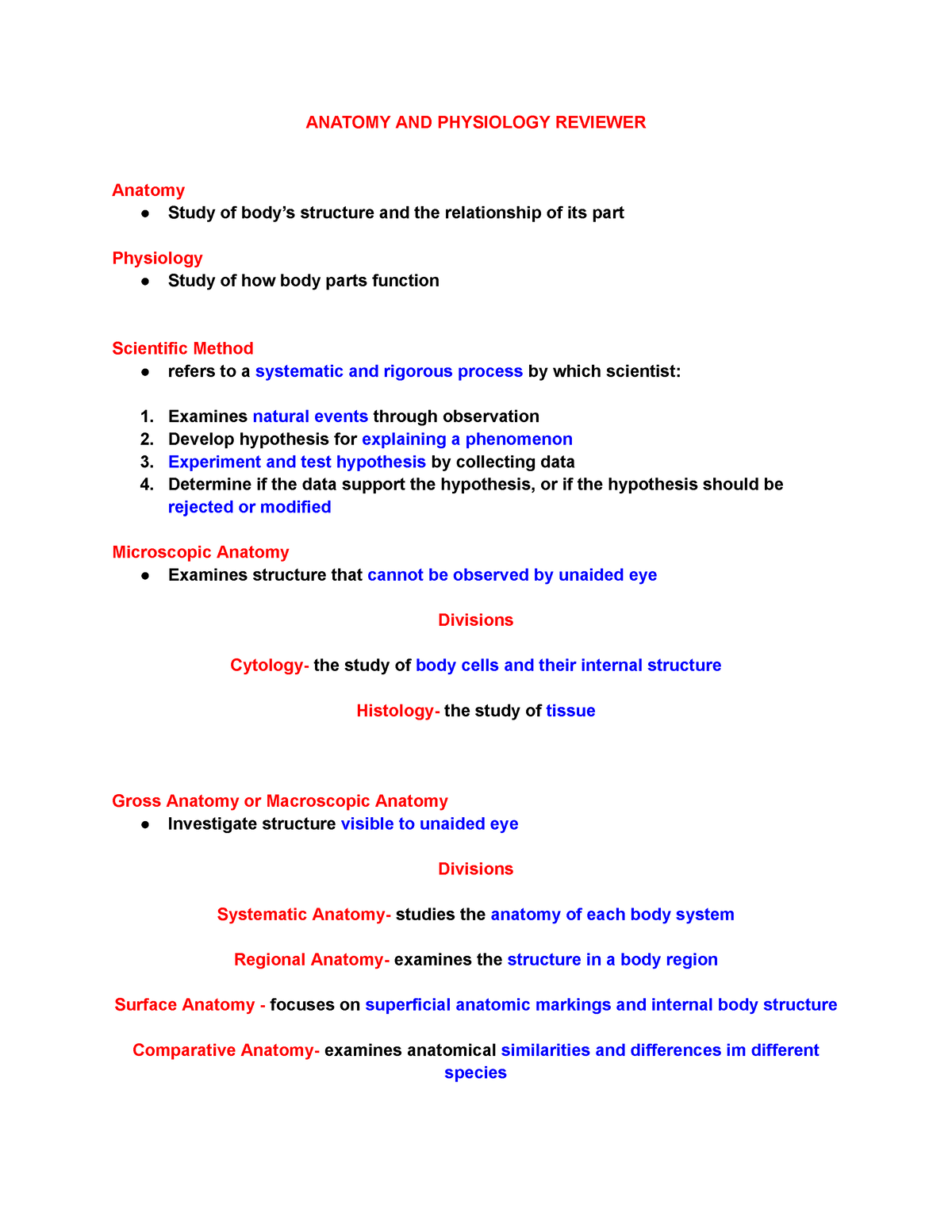 BIO- Presentation - Review - ANATOMY AND PHYSIOLOGY REVIEWER Anatomy ...