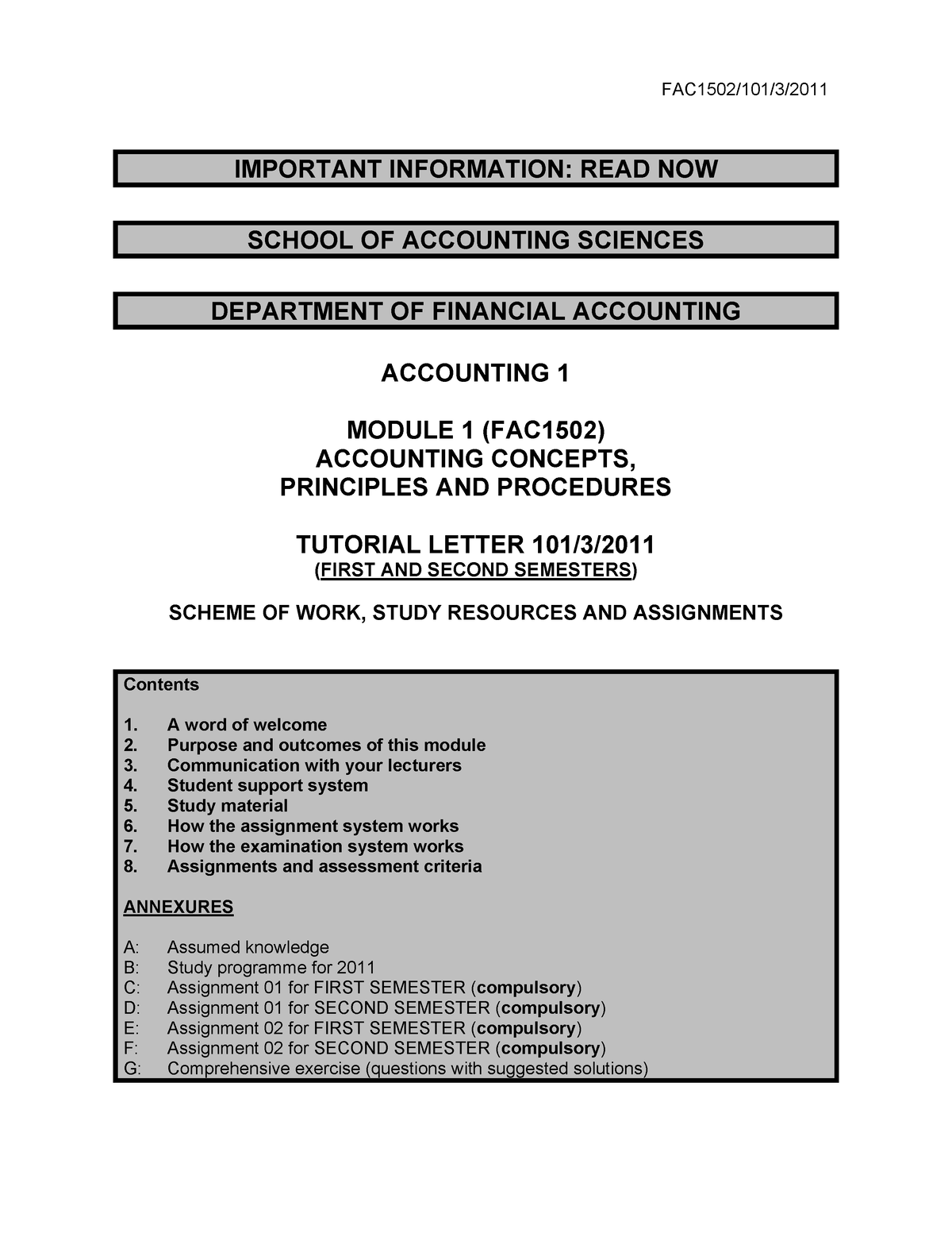 FAC1502-101 2011 3 E - Basic Understanding Of Accounting - MNP2602 ...