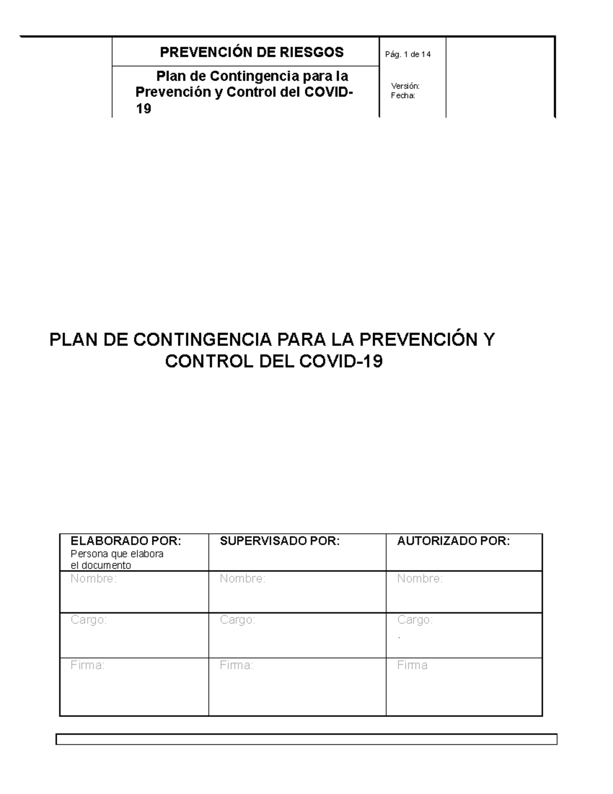 2. Protocolo Contingencia Covid -19 TIPO 1 - PLAN DE CONTINGENCIA PARA ...