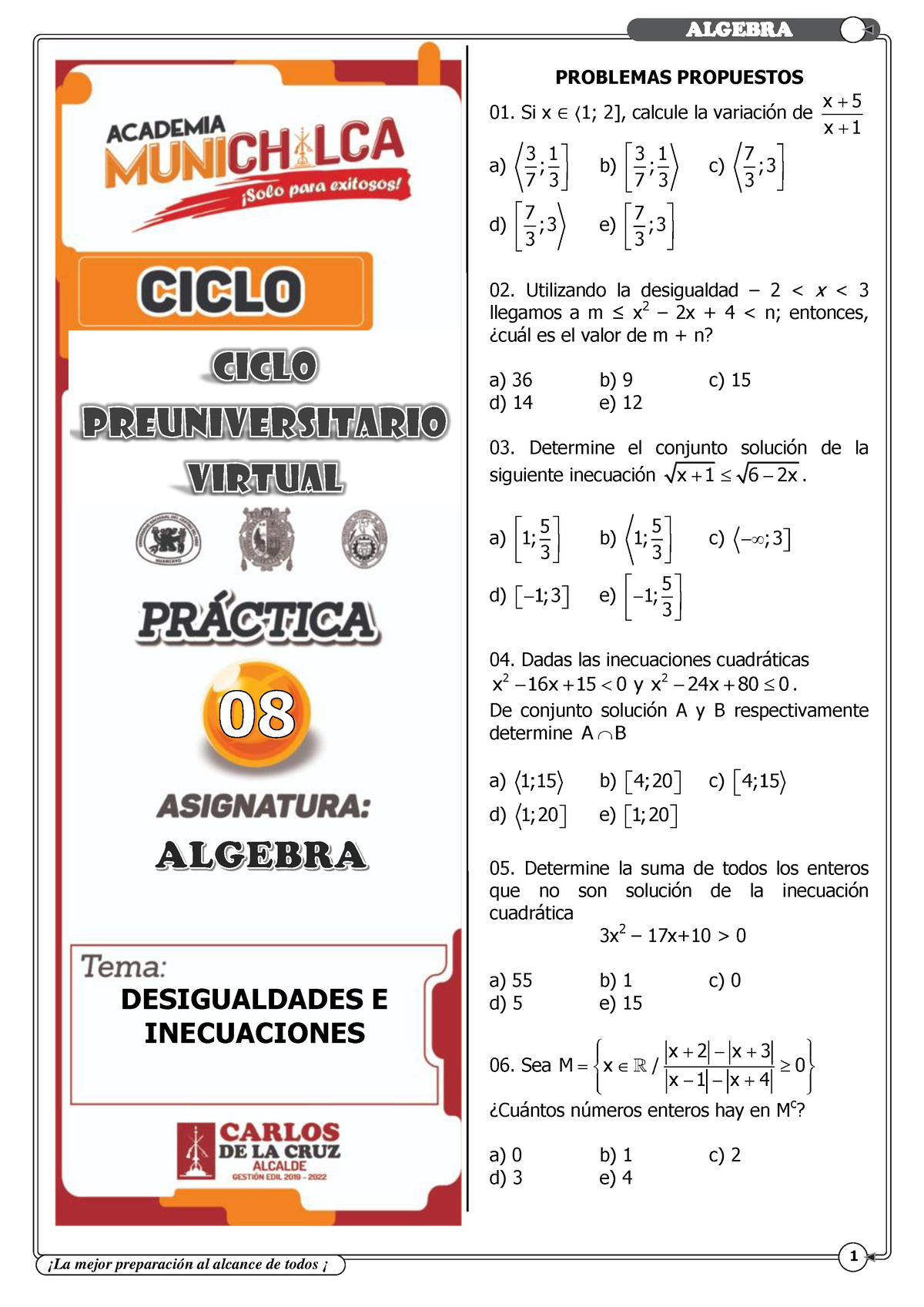 Lgebra - 08 Tema 08 Curso De Algebra Preuniversitaria - ALGEBRA ¡La ...