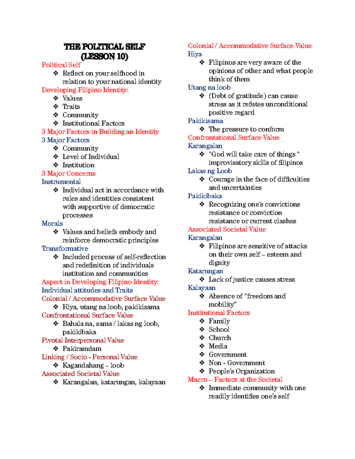 UNDS111- Reviewer - THE POLITICAL SELF (LESSON 10) Political Self ...