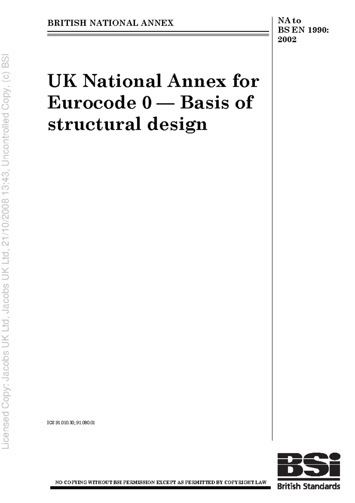 NA to BS EN 1990-2002 - BS 1990 - BRITISH NATIONAL ANNEX NA to BS EN ...