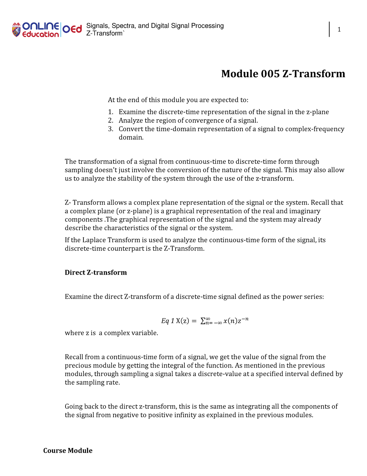 W6 Lesson 5 - The Z-Transform - Module - Signals, Spectra, And Digital ...