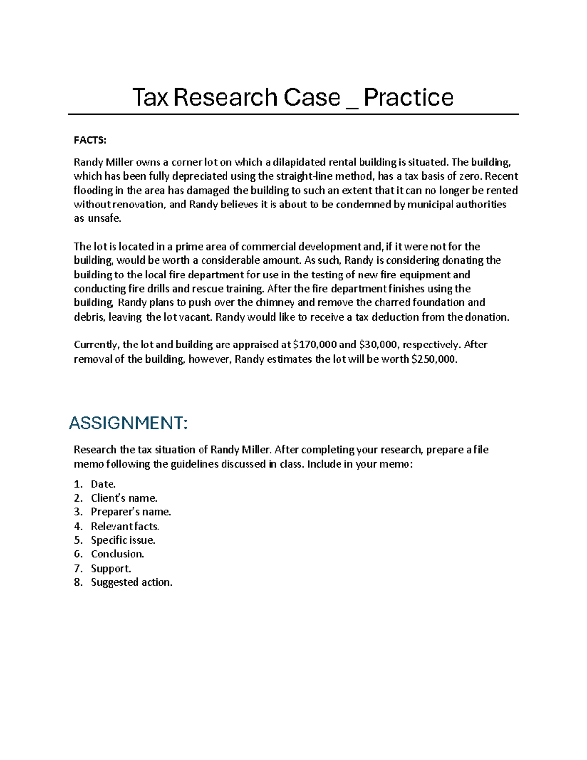 Tax Research Case1 - please resolve the case - Tax Research Case ...
