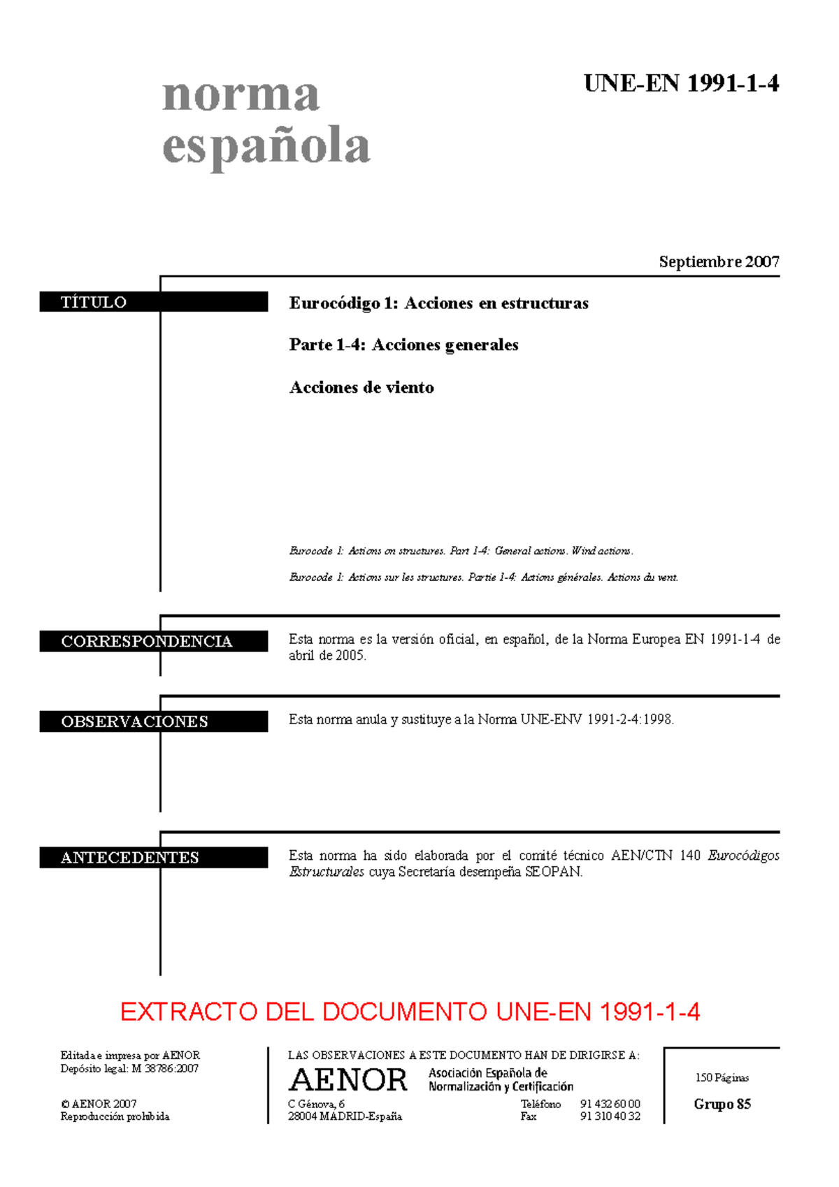 Euroc Digo Acciones En Estructuras Parte Acciones Generales Acciones De Viento Extracto