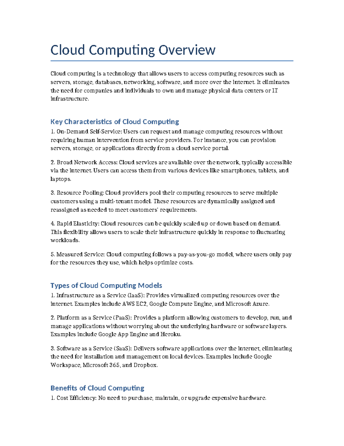 Cloud computing overview - Cloud Computing Overview Cloud computing is ...