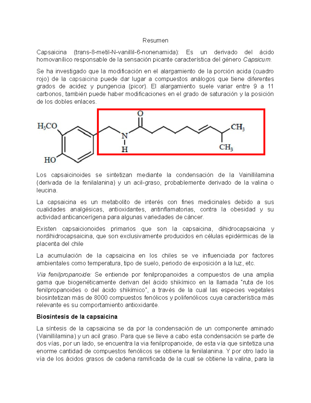 Resumen Vía Capsaicina - Resumen Capsaicina (trans-8-metil-N-vanillil-6 ...