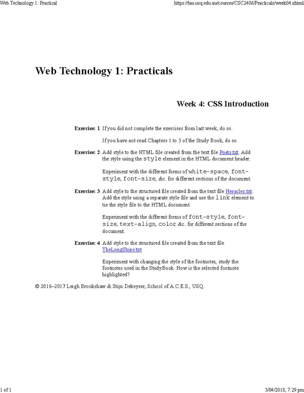 Pratical - Week 4 - Practical Exercises - Web Technology 1: Practical 1 ...