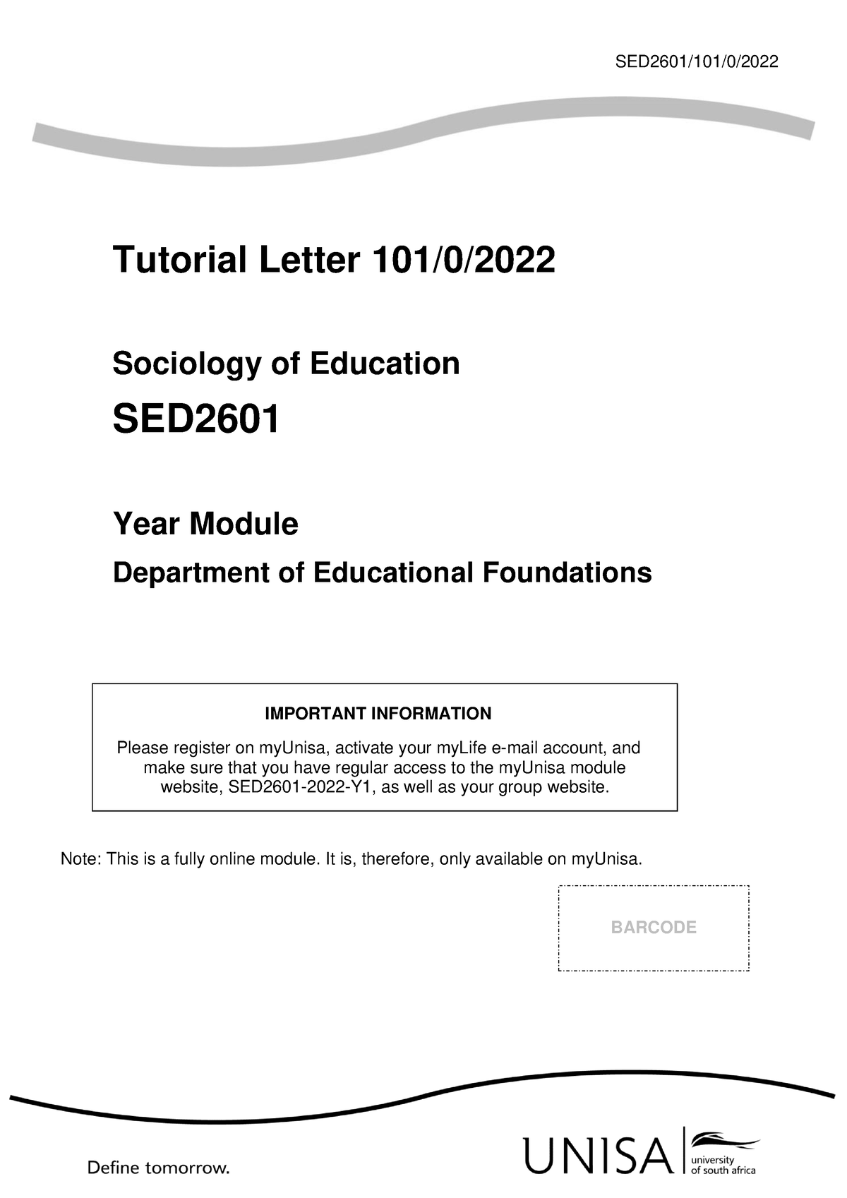 101 2022 0 B - Tutorial Letter For Sociology - SED2601/101/0/ Tutorial ...