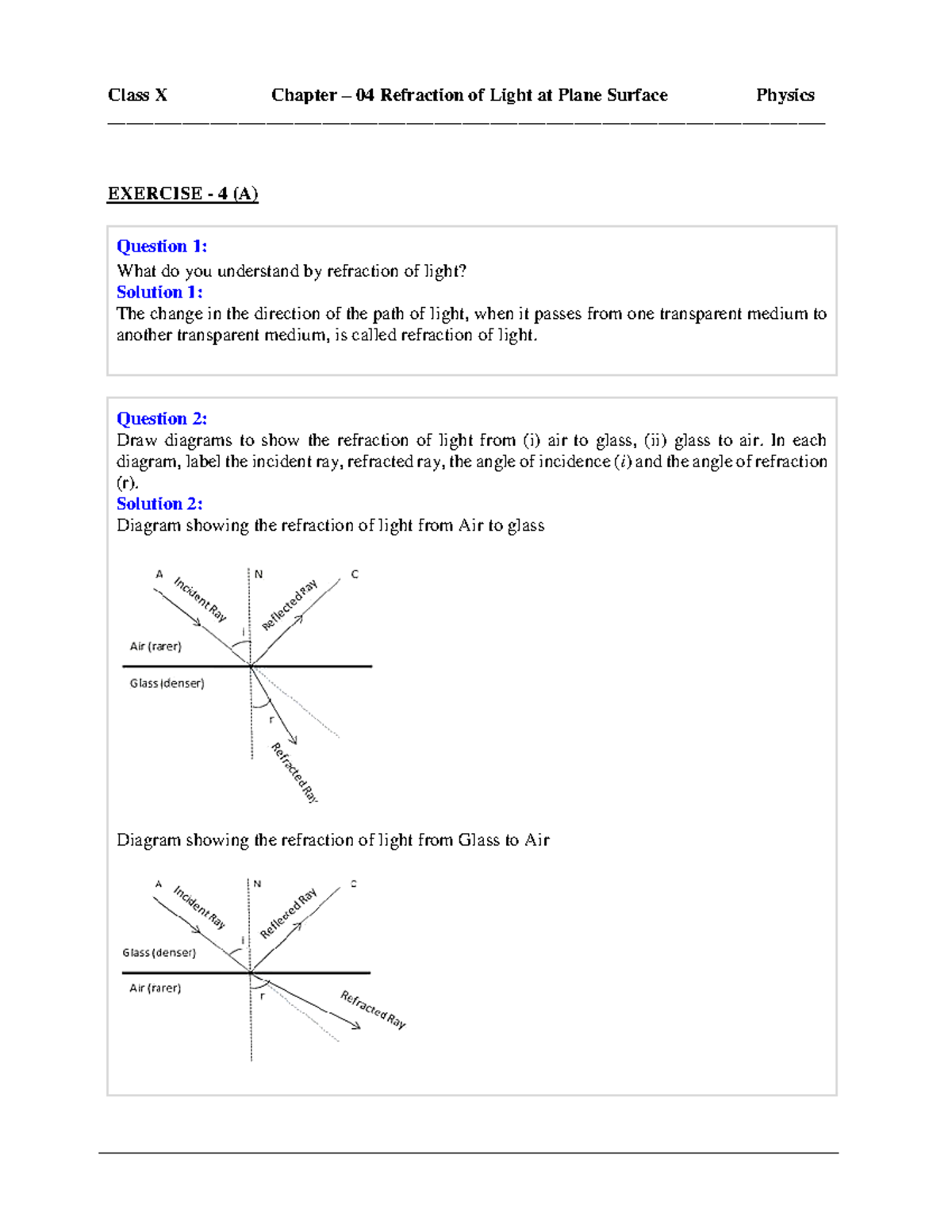Selina Concise Physics Solutions Class 10 Chapter 4 Refraction Of Light ...