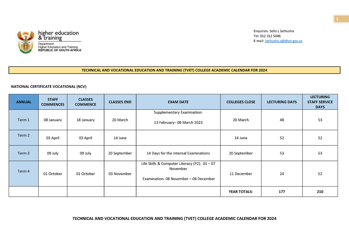 Tvet Calendar 2025 Pdf Download 