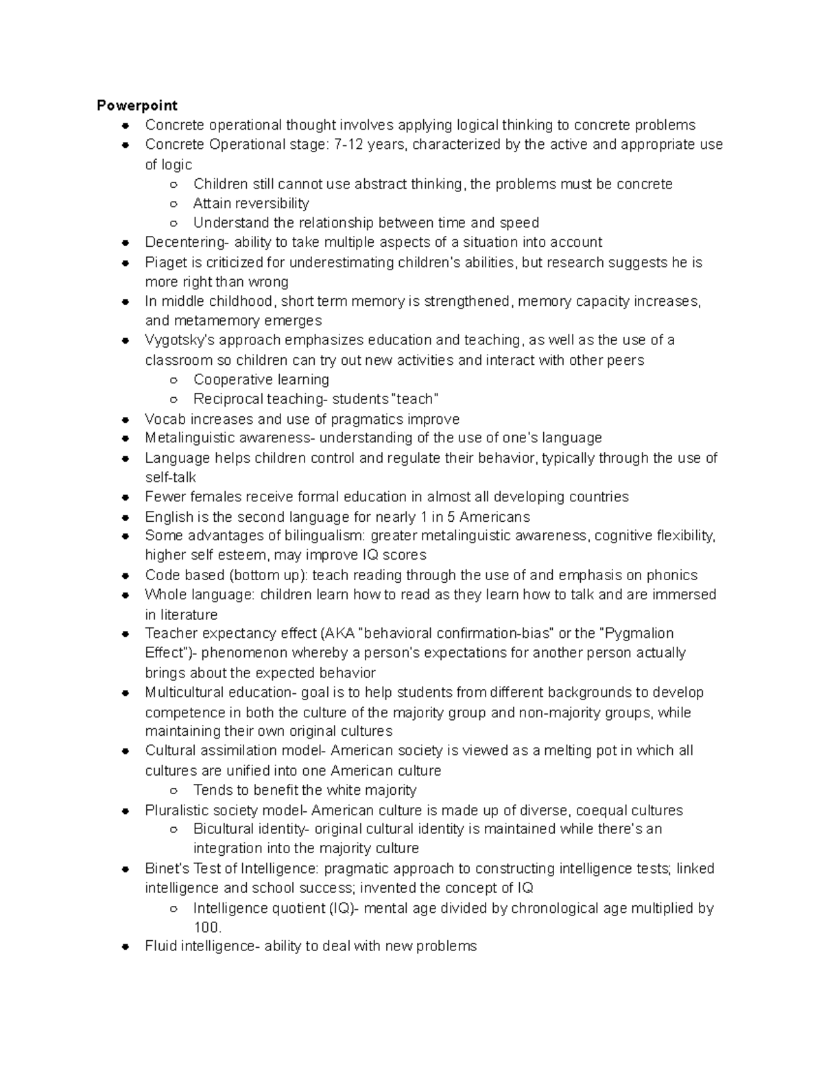 PSY 125 2 - Lecture notes 2 - Powerpoint Concrete operational thought ...