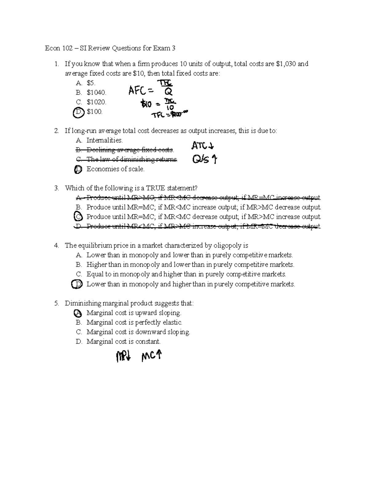 Econ 102 Exam 3 Questions - Econ 102 – SI Review Questions For Exam 3 1 ...