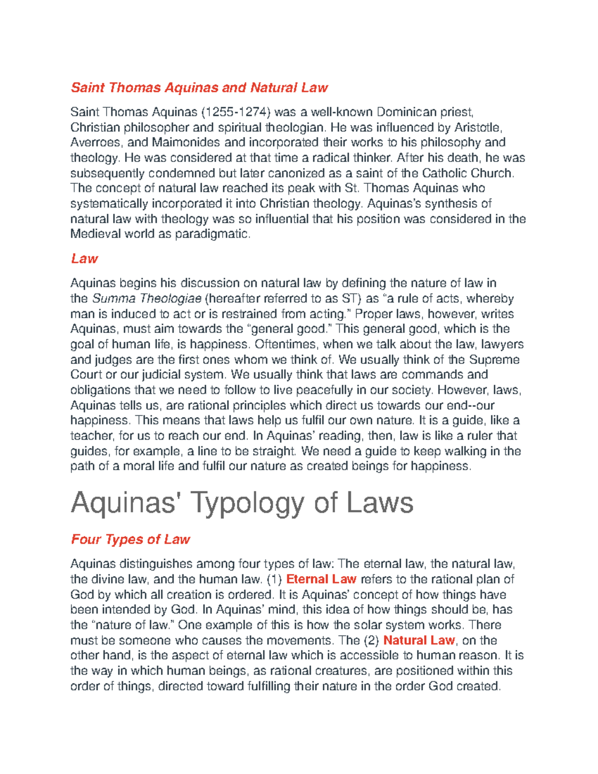 M3 Saint Thomas Aquinas and Natural Law - Saint Thomas Aquinas and ...