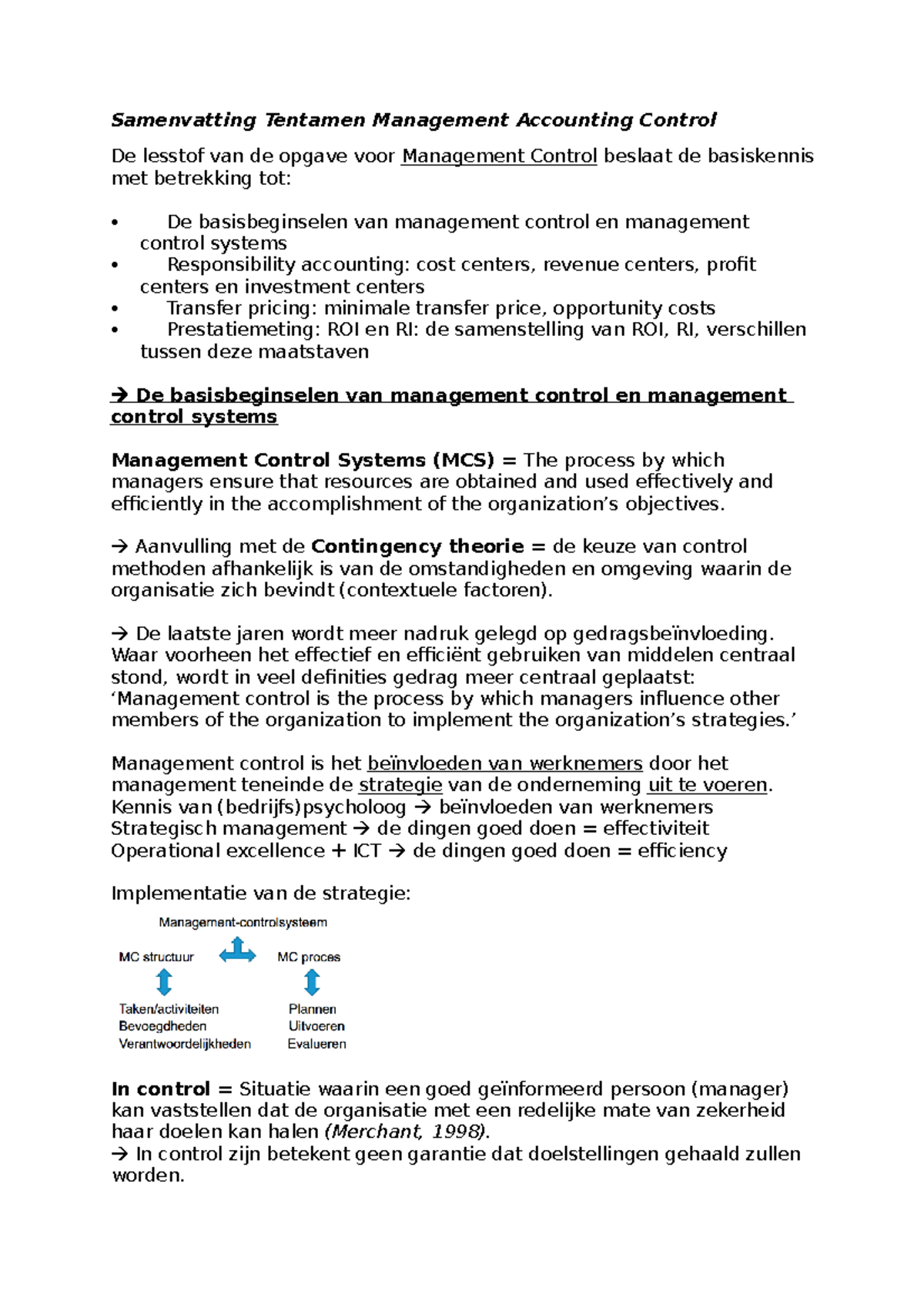 202001 18 Samenvatting Management Accounting Control - Samenvatting ...