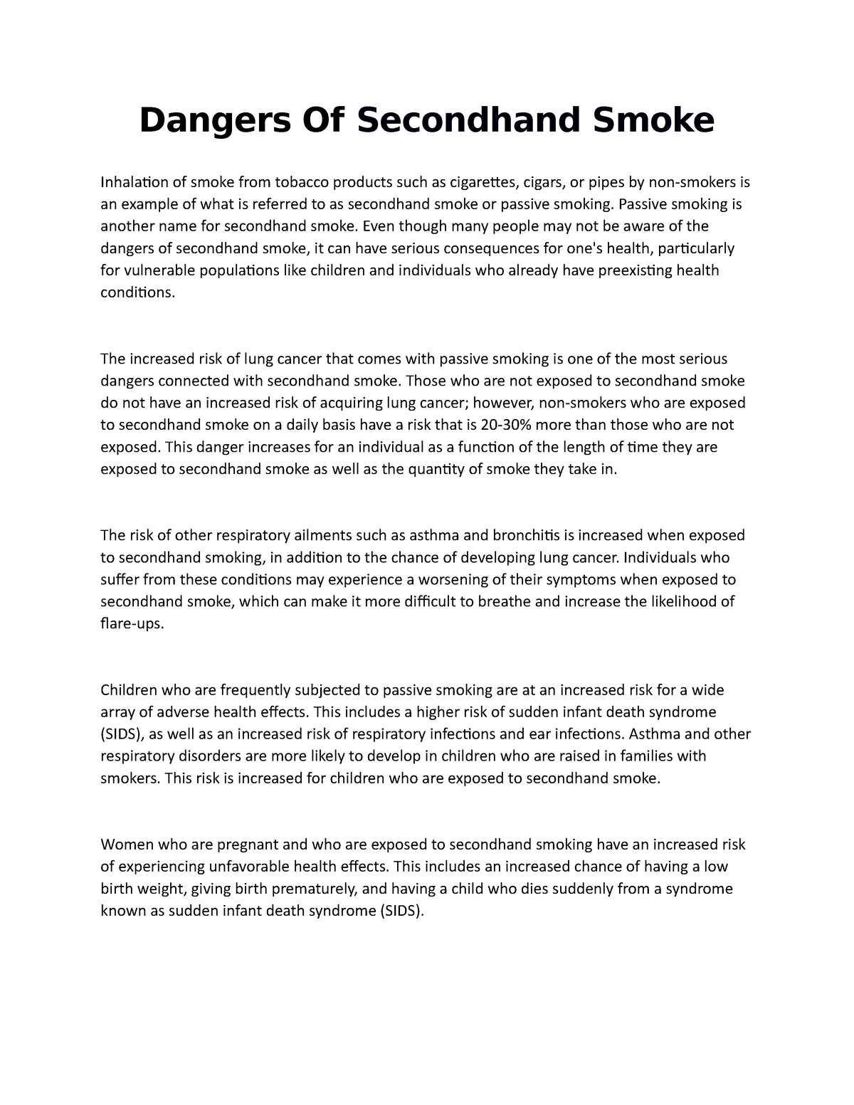 informative essay about secondhand smoke