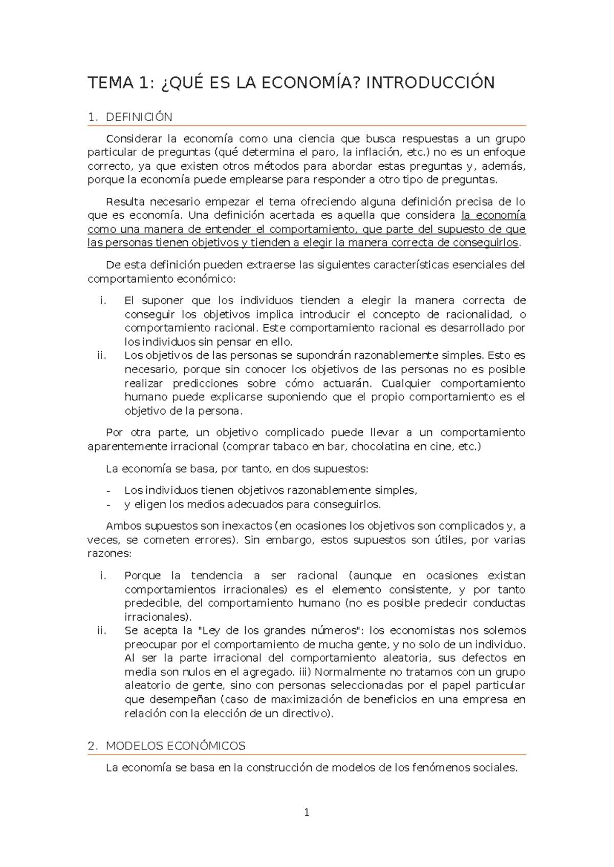 TEMA 1 QUE ES LA Economia - TEMA 1: ¿QUÉ ES LA ECONOMÍA? INTRODUCCIÓN 1 ...