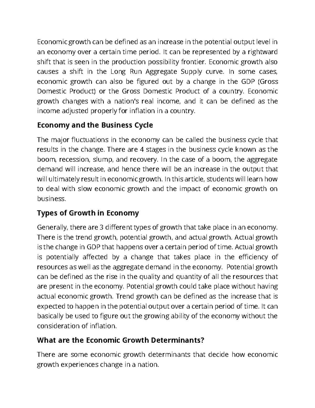 economic growth as level essay