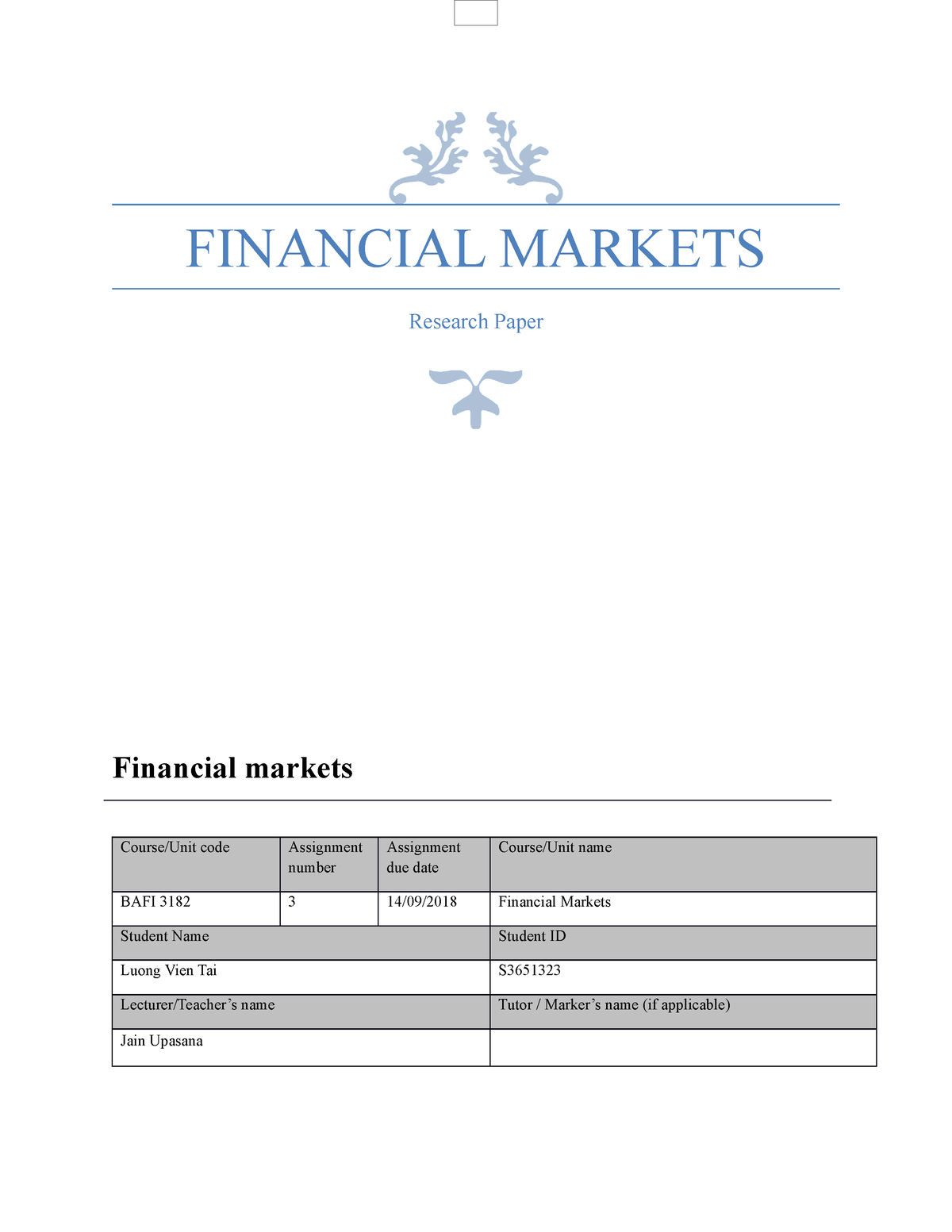 research papers on financial markets