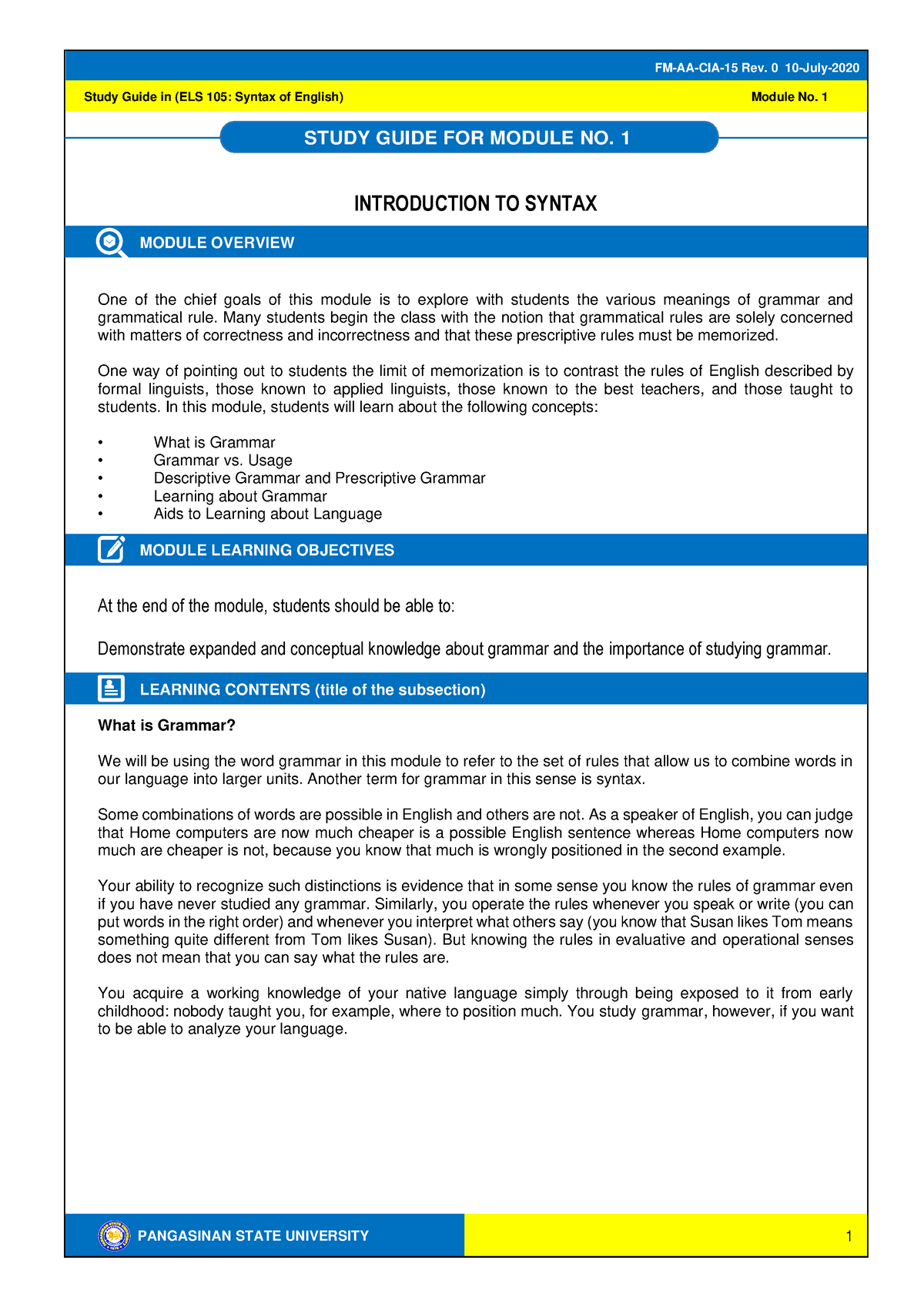 SG1 - Syntax - this will help you on your notes - PANGASINAN STATE ...