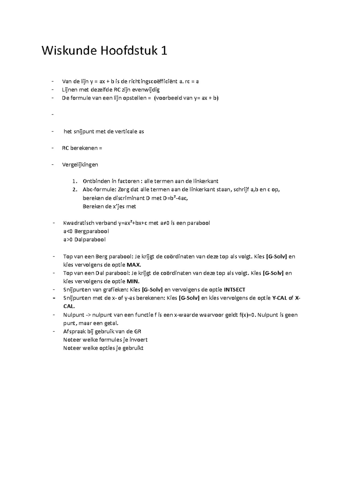 Wiskunde-B Getal En Ruimte H1 - Wiskunde Hoofdstuk 1 Van De Lijn Y = Ax ...