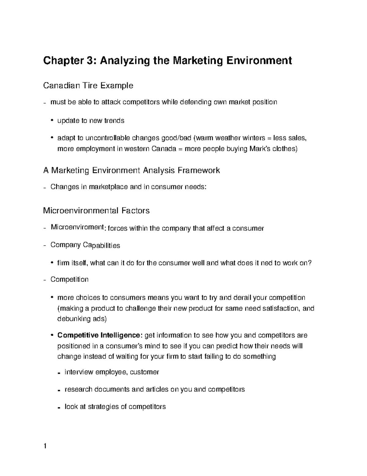 Marketing Ch 3 Notes - Chapter 3: Analyzing the Marketing Environment ...