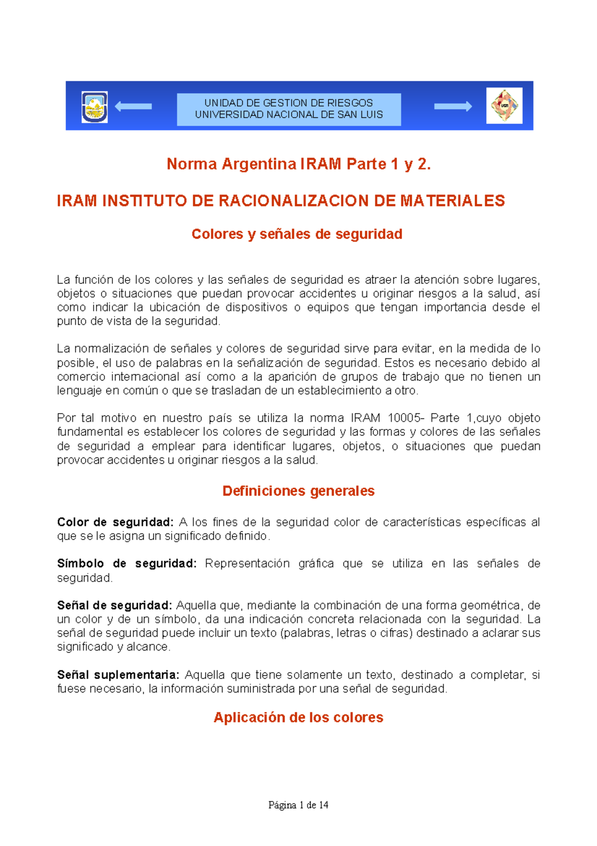 Colores y señalizacion iram - Norma Argentina IRAM Parte 1 y 2. IRAM ...