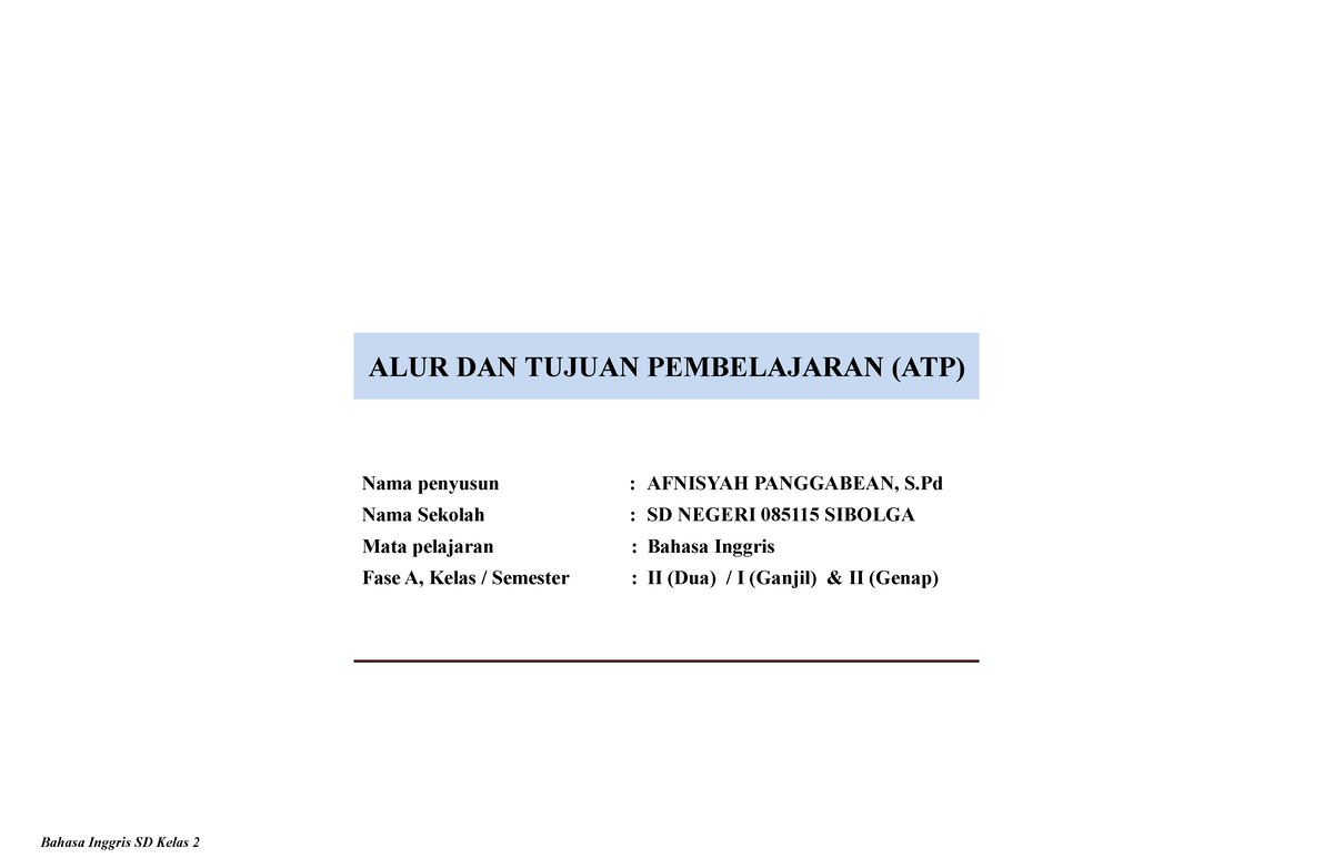 ATP B Inggris Kelas 2 (datadikdasmen - ALUR DAN TUJUAN PEMBELAJARAN ...