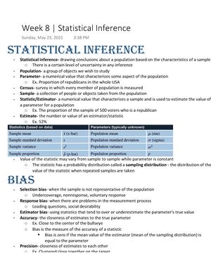 Stats Week 8 Statistical Inference - Stats 10 - UCLA - Studocu