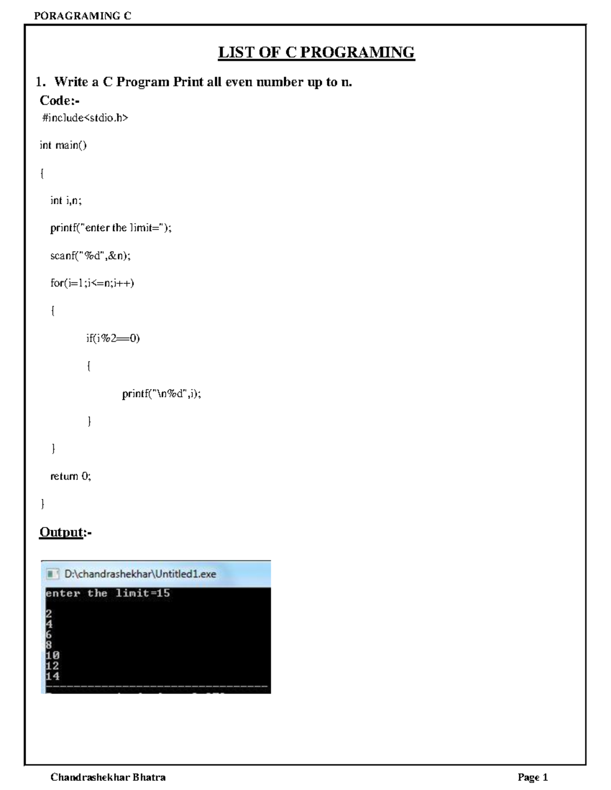 Porject c - Program c run practical file - LIST OF C PROGRAMING 1 ...