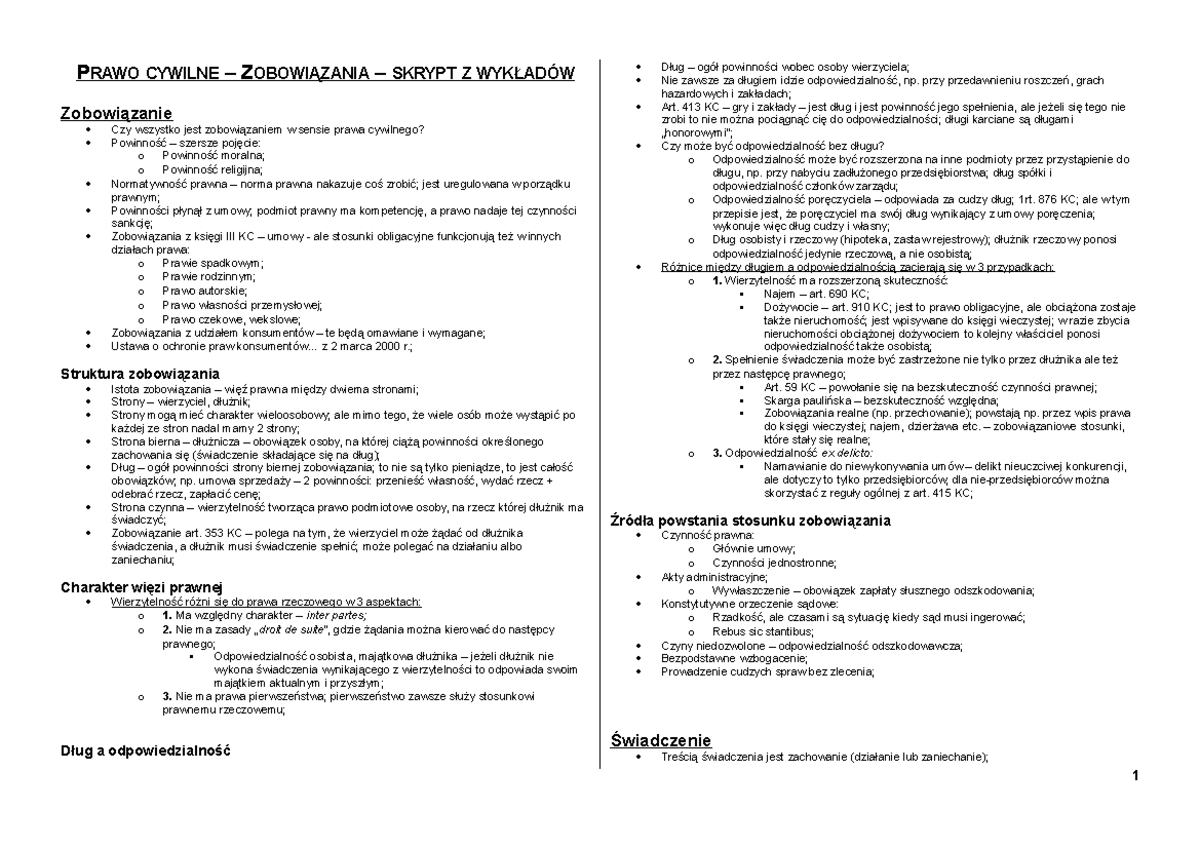 309878587 Prawo Cywilne Zobowiązania Wykłady - P RAWO CYWILNE