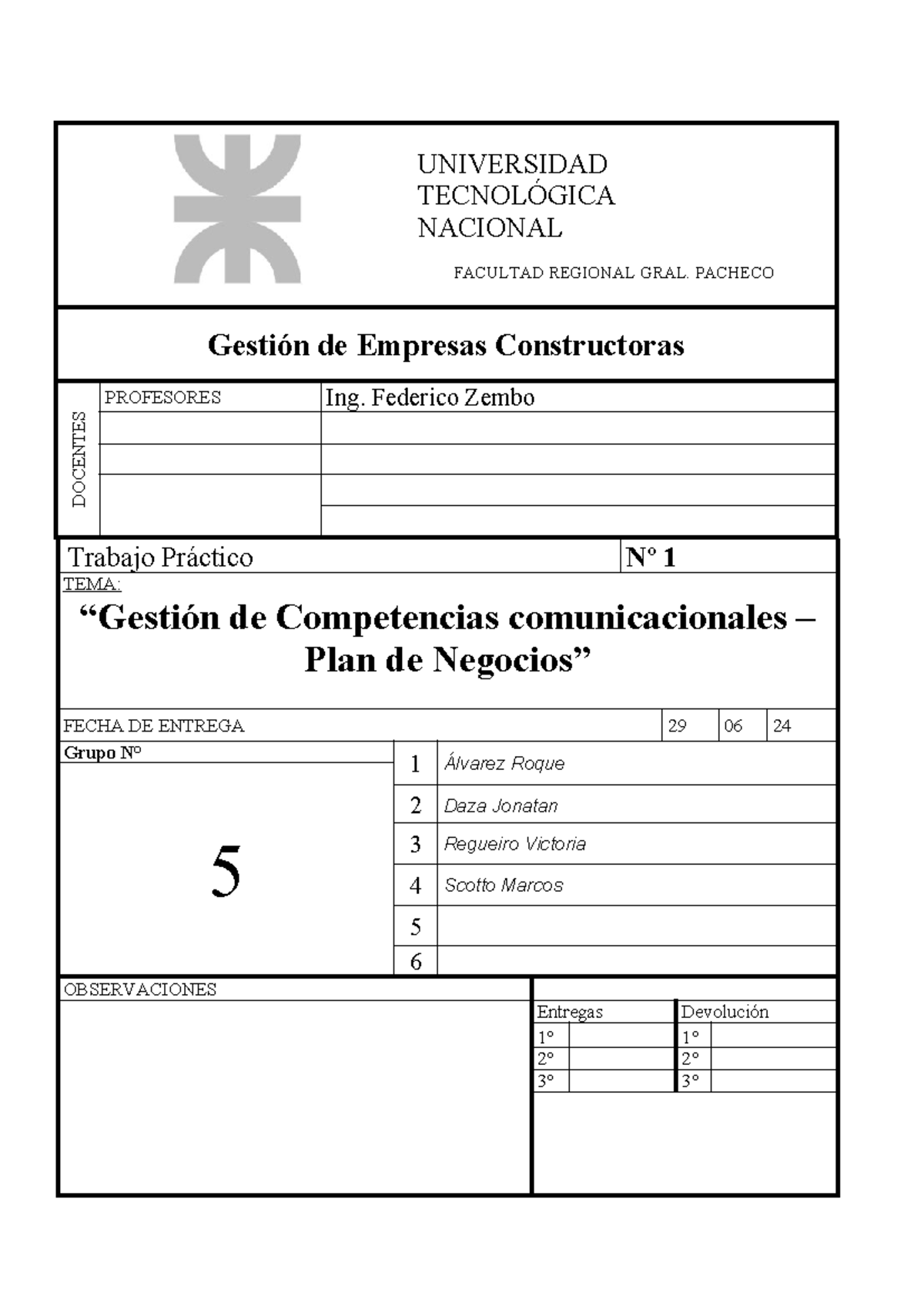 TP1 - Plan de Negocio - Rev 4 - UNIVERSIDAD TECNOLÓGICA NACIONAL ...